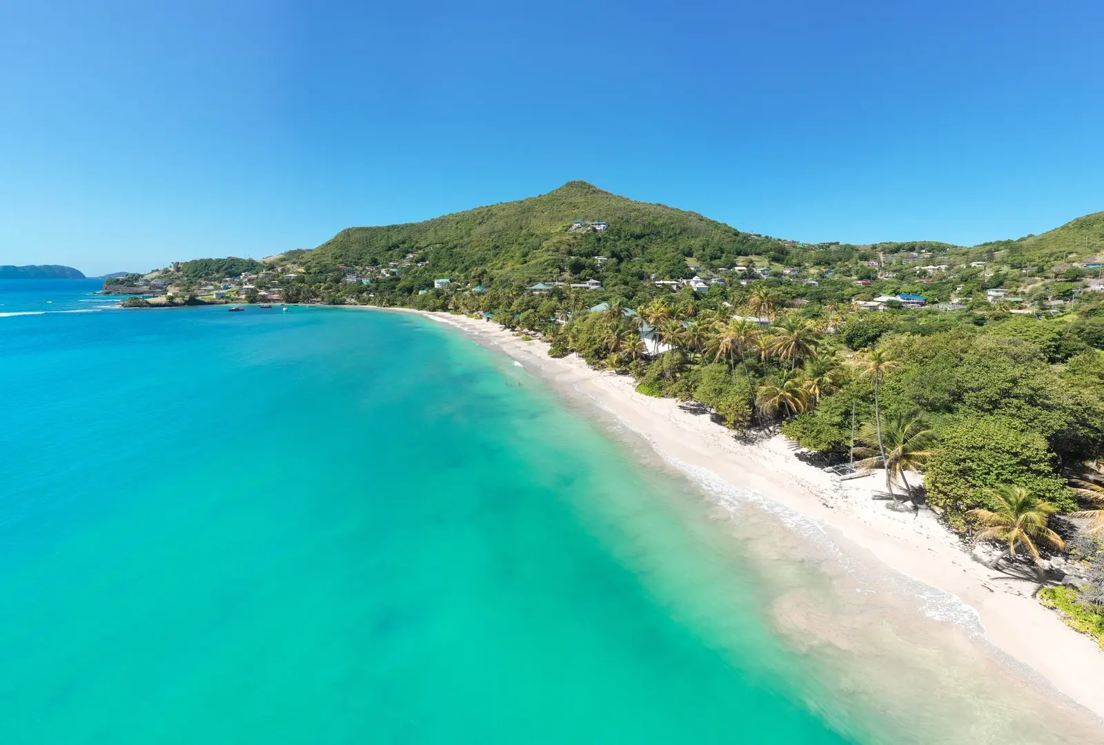 Aerial view of Friendship Bay and tropical Bequia coastline