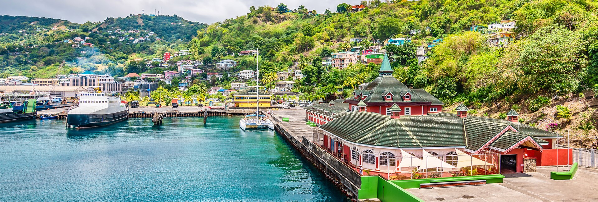 Kingstown waterfront and ferry terminal in St. Vincent
